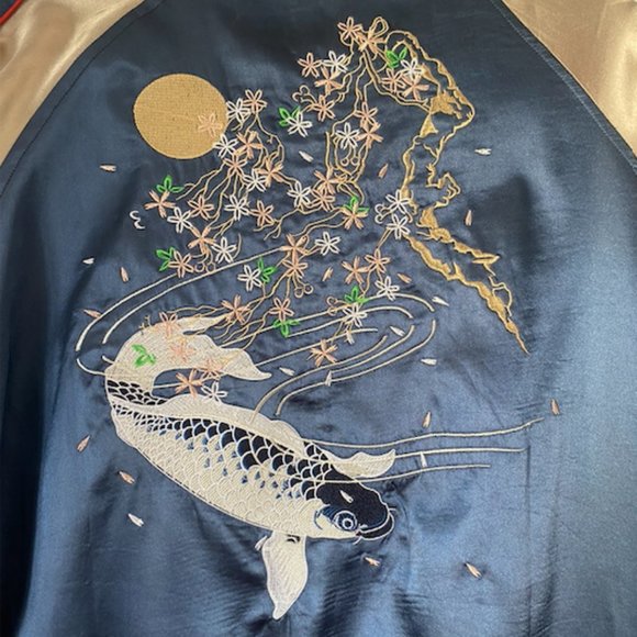 Blue Silk Japanese Bomber Jacket (US 8) - Picture 3 of 12